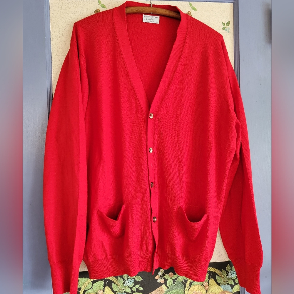 Maus and Hoffman Red V-Neck Cardigan Lemmermayer 100% Alpaca Wool